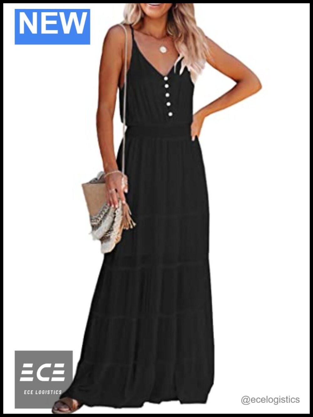 Spaghetti Strap V-Neck Maxi Dress Sleeveless Tiered Sundress